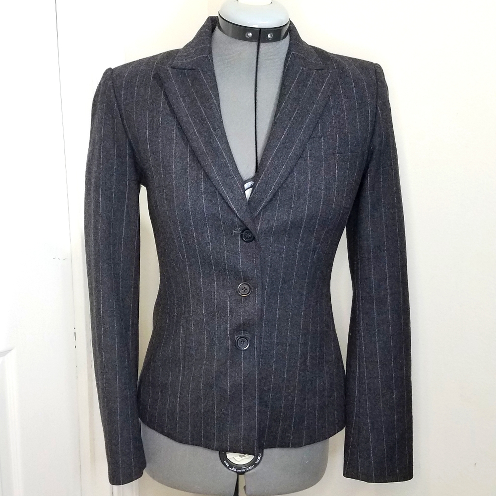 NWOT Elie Tahari Grey & Lavender Pinstripe Wool Blazer